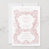 エレガントヴィンテージフローラ赤面トイル結婚フレーム 招待状 (正面)