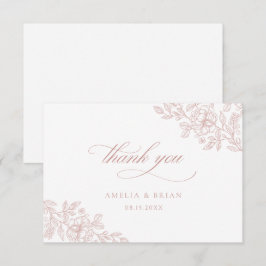 エレガントヴィンテージフローラ赤面ピンクスクリ結婚プト サンキューカード