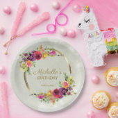 エレガントヴィンテージフローラ金ゴールドフレーム女性誕生日 ペーパープレート (パーティー)