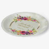 エレガントヴィンテージフローラ金ゴールドフレーム女性誕生日 ペーパープレート (アングル)