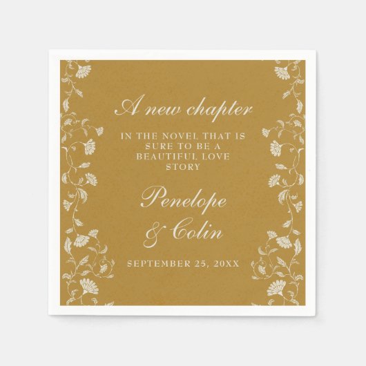 エレガントヴィンテージフローラ金ゴールドライブ結婚ラリ スタンダードカクテルナプキン (正面)