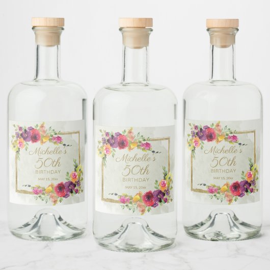 エレガントヴィンテージフローラ金ゴールド女子50誕生日 リキュールボトルラベル (ボトル)