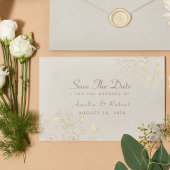 エレガントヴィンテージフローラ金ゴールド結婚式の日付の保存 セーブザデート