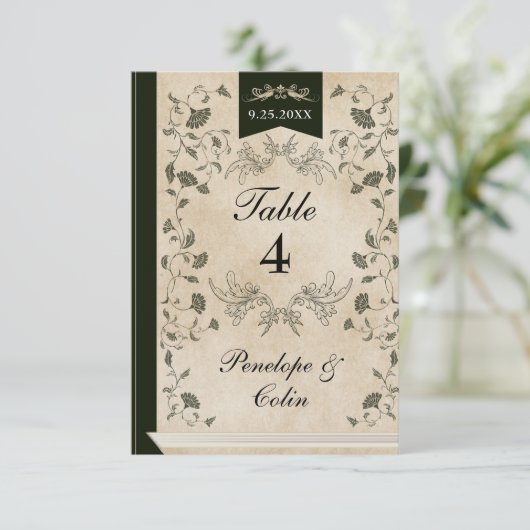 エレガントヴィンテージブックカ結婚バーのテーブル番号 エンクロージャーカード (スタンド正面)