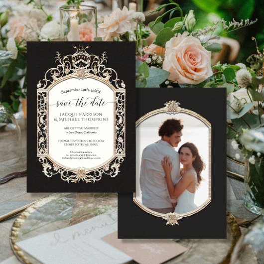 エレガントヴィンテージブビクトリアンラックn金ゴールド写真 招待状