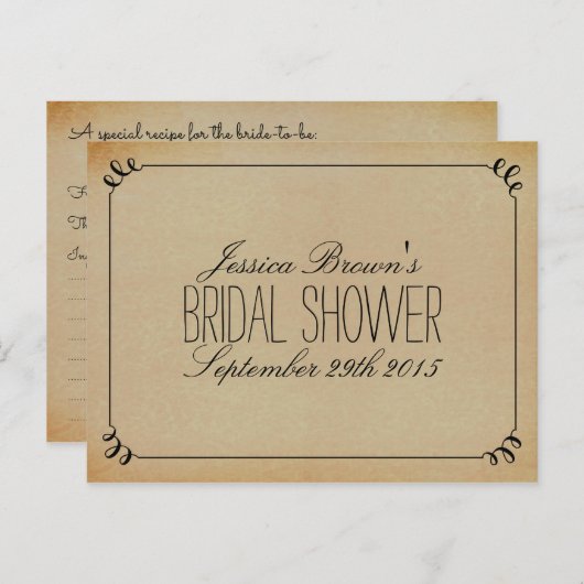 エレガントヴィンテージブライダルシャワーレシピカード インビテーションポストカード (正面/裏面)