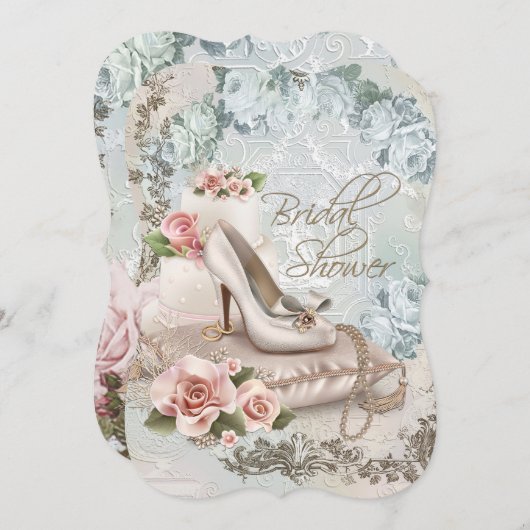 エレガントヴィンテージブライダルシャワー 招待状 (正面/裏面)