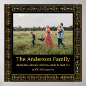 エレガントヴィンテージブラックおよび金ゴールドフローラフレーム写真 ポスター (正面)