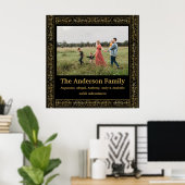 エレガントヴィンテージブラックおよび金ゴールドフローラフレーム写真 ポスター (ホームオフィス)