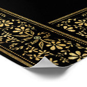 エレガントヴィンテージブラックおよび金ゴールドフローラフレーム写真 ポスター (角)