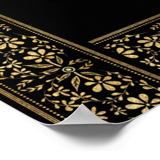 エレガントヴィンテージブラックおよび金ゴールドフローラフレーム写真 ポスター (角)