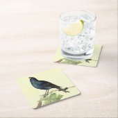 エレガントヴィンテージブラックバードイエロー スクエアペーパーコースター (インサイチュ)