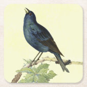 エレガントヴィンテージブラックバードイエロー スクエアペーパーコースター (正面)