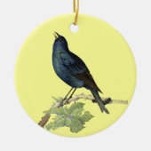 エレガントヴィンテージブラックバードイエロー セラミックオーナメント (正面)