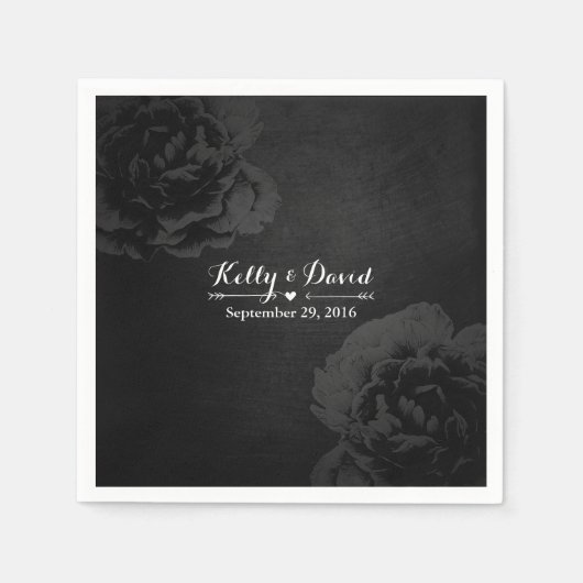 エレガントヴィンテージブラックフローラ結婚ズ スタンダードカクテルナプキン (正面)