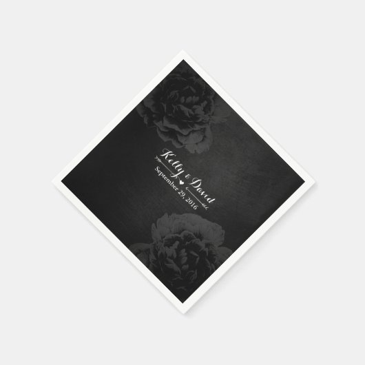 エレガントヴィンテージブラックフローラ結婚ズ スタンダードカクテルナプキン (角)