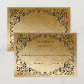 エレガントヴィンテージブラック金ゴールドRSVPカード 出欠カード (正面/裏面)