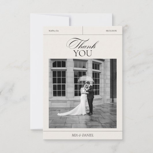 エレガントヴィンテージブラック&ホワイト結婚の写真 サンキューカード (正面)