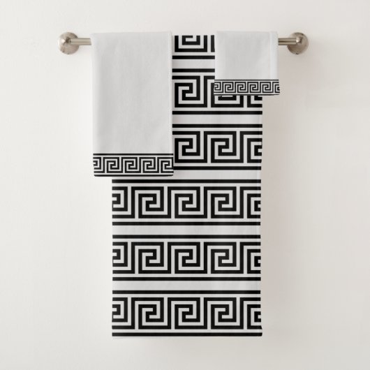 エレガントヴィンテージブラック&ライトグレーギリシャパターン バスタオルセット (インサイチュ)