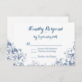 エレガントヴィンテージブルーの華やかな結婚式の出欠確認カード 出欠カード (正面/裏面)