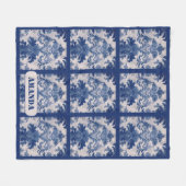 エレガントヴィンテージブルーダマスク反復パターン フリースブランケット (正面(横))