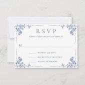 エレガントヴィンテージブルーフランスのガーデン結婚フローラ 出欠カード (正面)
