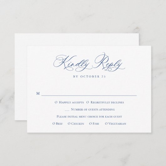 エレガントヴィンテージブルーフランスのガーデン結婚フローラ 出欠カード (正面/裏面)