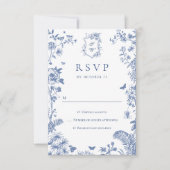 エレガントヴィンテージブルーフランスのガーデン結婚フローラ 出欠カード (正面)