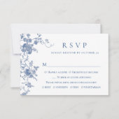 エレガントヴィンテージブルーフランスのガーデン結婚フローラ 出欠カード (正面)