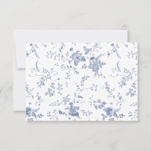 エレガントヴィンテージブルーフランスのガーデン結婚フローラ 出欠カード (裏面)
