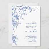 エレガントヴィンテージブルーフランスのガーデン結婚フローラ 招待状 (正面)