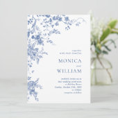 エレガントヴィンテージブルーフランスのガーデン結婚フローラ 招待状 (スタンド正面)