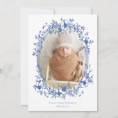 エレガントヴィンテージブルーフレームフォトベビー誕生 案内状 (正面)