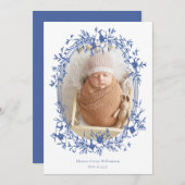 エレガントヴィンテージブルーフレームフォトベビー誕生 案内状 (正面/裏面)