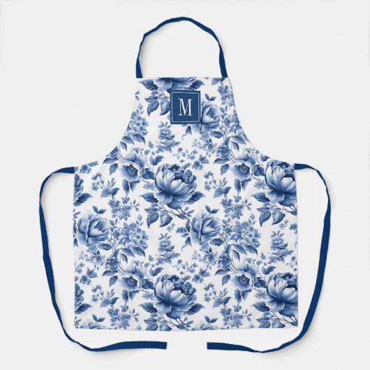 エレガントヴィンテージブルーフローライングリッシュガーデン エプロン (正面)