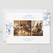 エレガントヴィンテージブルーフローラガーデン結婚フォト セーブザデート (正面)