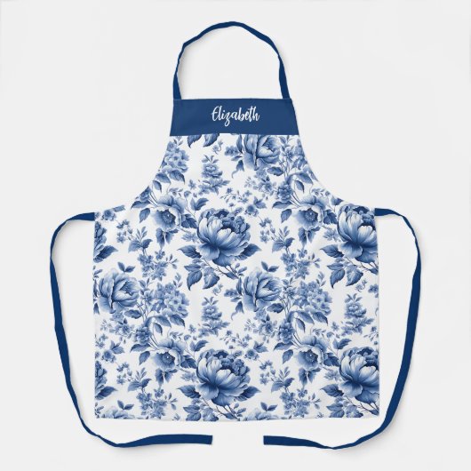 エレガントヴィンテージブルーフローラトワールベーキング エプロン (正面)