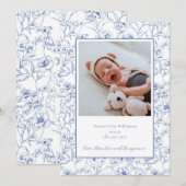 エレガントヴィンテージブルーフローラフォトベビー誕生 案内状 (正面/裏面)