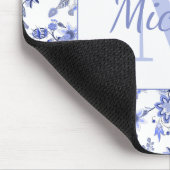 エレガントヴィンテージブルーフローラホワイトモノグラム名 マウスパッド (コーナー)