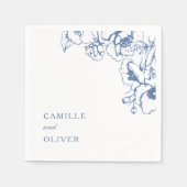 エレガントヴィンテージブルーフローラ庭園の結婚式名 スタンダードカクテルナプキン (正面)