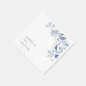エレガントヴィンテージブルーフローラ庭園の結婚式名 スタンダードカクテルナプキン (角)