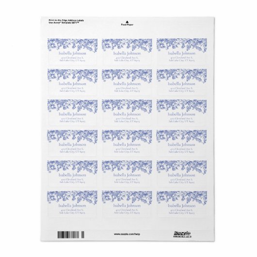 エレガントヴィンテージブルーフローラ植物住所 ラベル (フルシート)