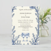 エレガントヴィンテージブルーフローラ結婚式招待状 招待状 (スタンド正面)