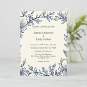 エレガントヴィンテージブルーフローラ結婚式招待状 招待状 (スタンド正面)