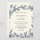 エレガントヴィンテージブルーフローラ結婚式招待状 招待状 (正面/裏面)