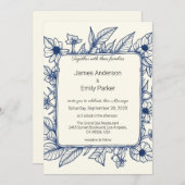 エレガントヴィンテージブルーフローラ結婚式招待状 招待状 (正面/裏面)