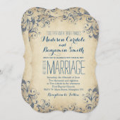 エレガントヴィンテージブルーフローリッシュ結婚式招待状 招待状 (正面/裏面)