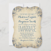 エレガントヴィンテージブルーフローリッシュ結婚式招待状 招待状 (正面)