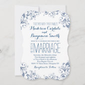 エレガントヴィンテージブルーフローリッシュ結婚式招待状 招待状 (正面)