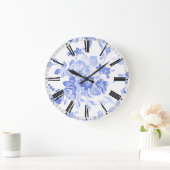 エレガントヴィンテージブルーホワイトフローラ時計 ラージ壁時計 (ホーム)